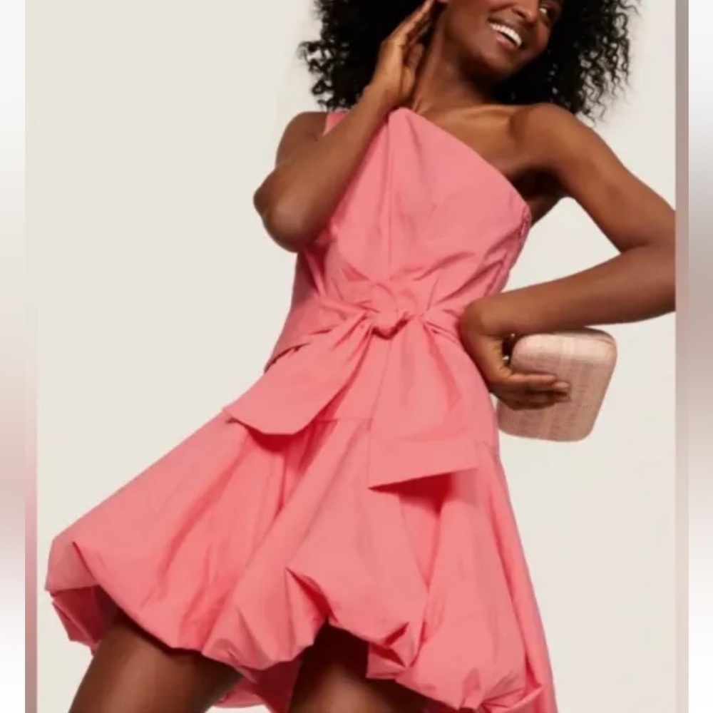 Derek Lam Collective one shoulder puff dress in coral